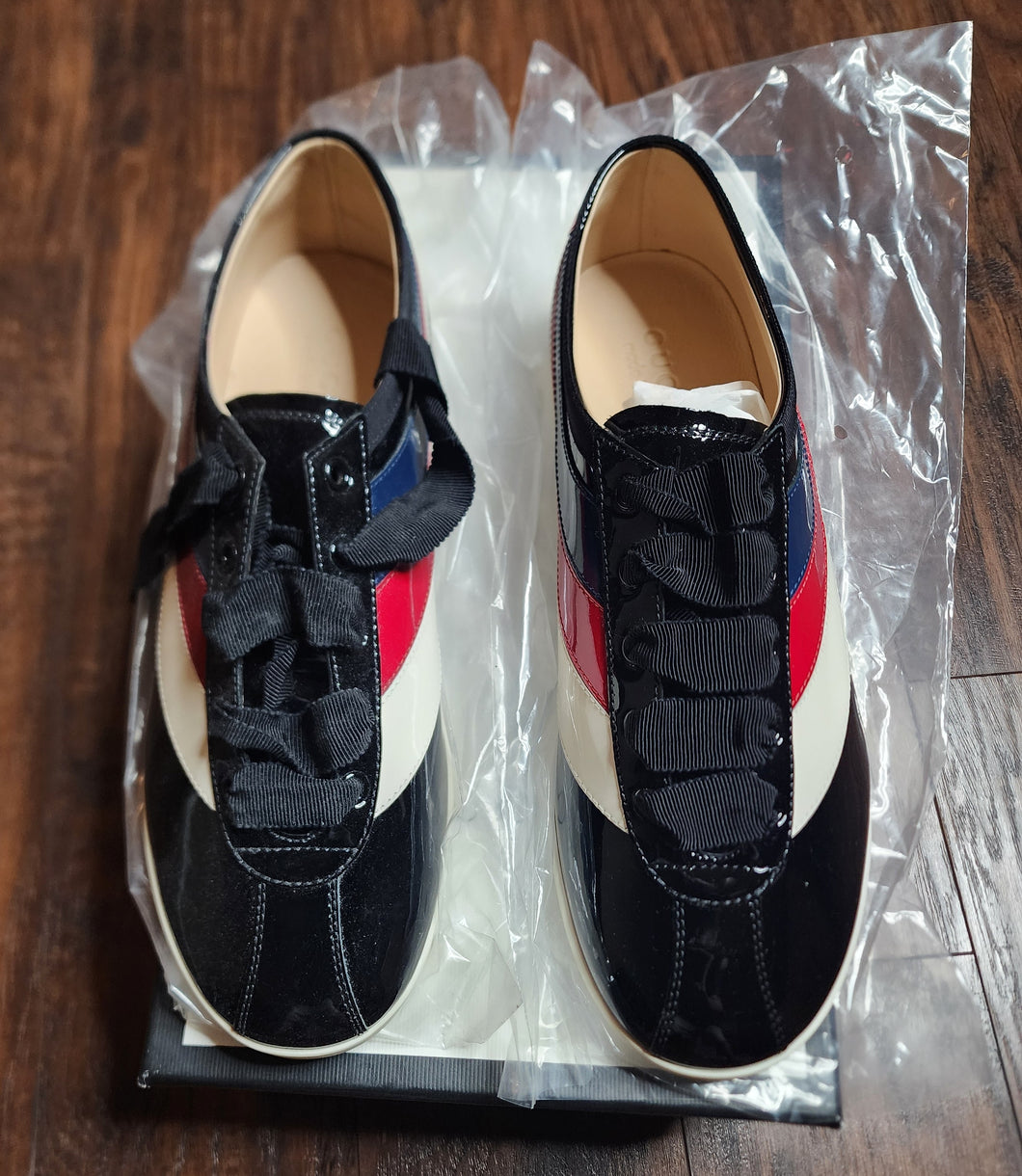 GUCCI Falacer Hebron Web Patent Leather Shoes(MensUS9)