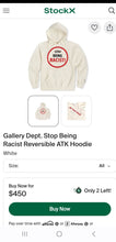 Load image into Gallery viewer, GALLERY DEPT.(Reversible) "STOP BEING RACIST" Hoodie(MensSmall)
