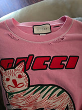 Load image into Gallery viewer, Gucci Pink Unisex Logo Letter Cat Print Old Broken Hole Cotton Sweatshirt(MensLrg175/100A)
