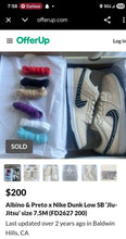 Load image into Gallery viewer, Nike Albino &amp; Preto x Dunk low SB jiu'jitsu'Shoes(Kids5/6.5W)&amp;(Mens7.5)
