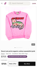 Load image into Gallery viewer, Gucci Pink Unisex Logo Letter Cat Print Old Broken Hole Cotton Sweatshirt(MensLrg175/100A)

