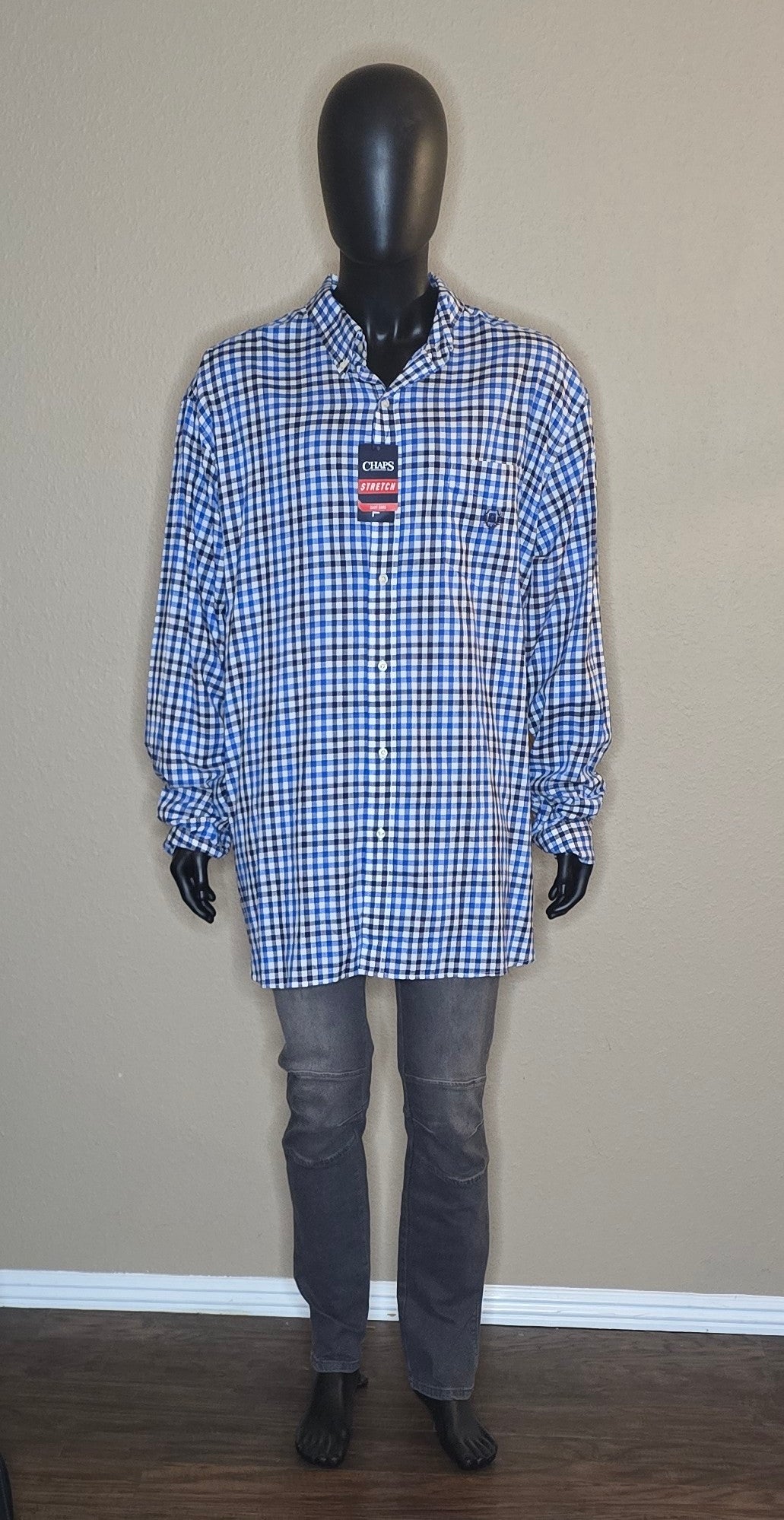 Chaps (Big & Tall) Long-Sleeve Checkerboard Button-Down Shirt(Mens