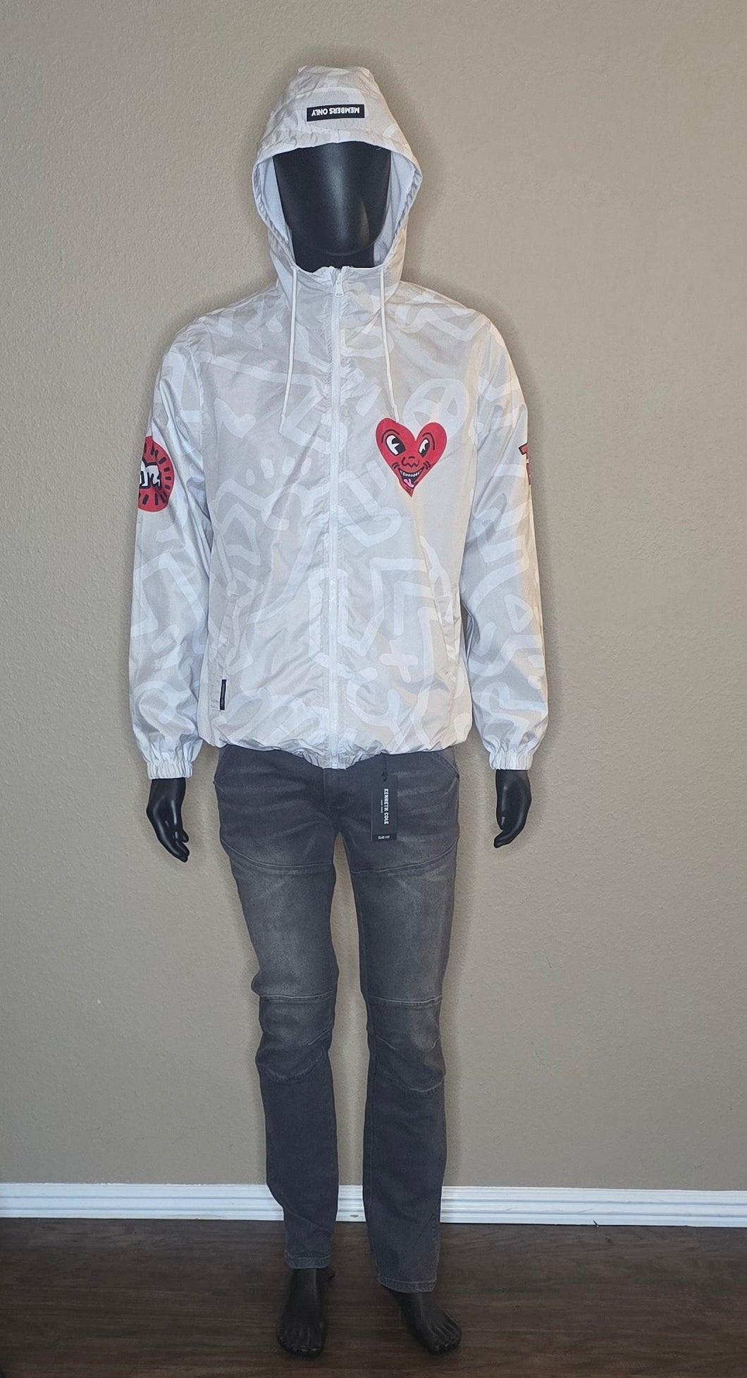 K Haring + Members Only Hoodie Zip up WindBreaker Jacket(Mens/Med Fits Lrg)